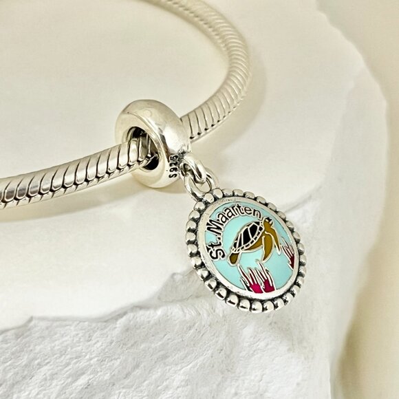 Pandora St,maarten Sea turtle Dangle S925 Silver Charm - Picture 2 of 4